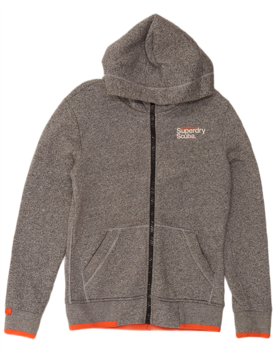 Maglione con cappuccio e zip da uomo SUPERDRY piccolo cotone chiazzato grigio