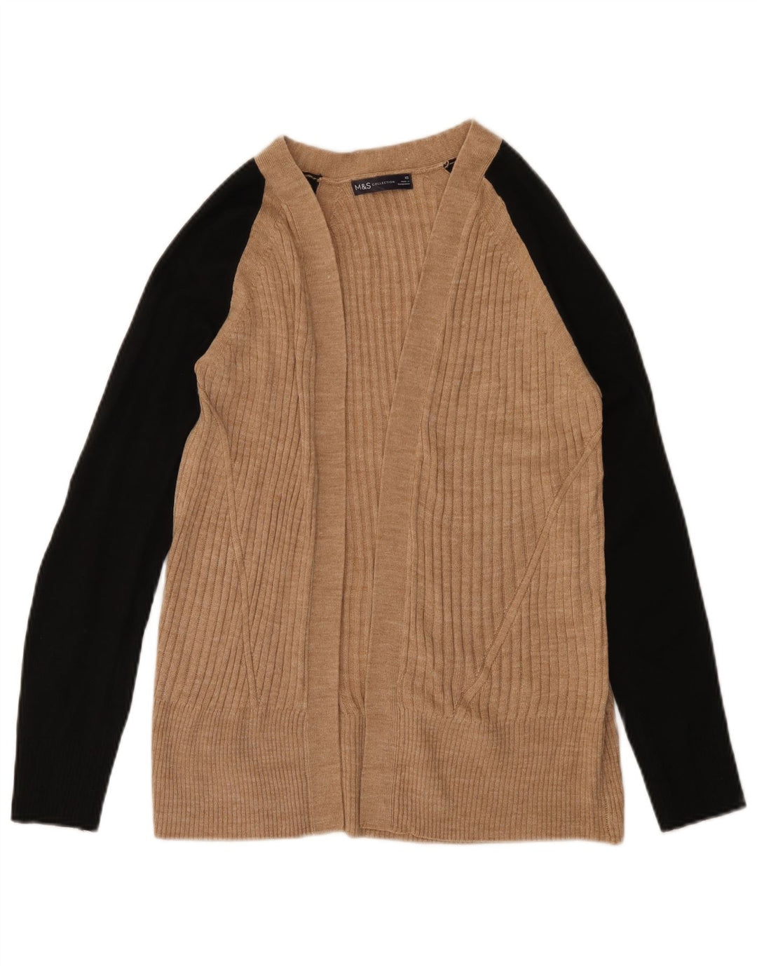 MARKS & SPENCER Maglione cardigan aperto da donna UK 6 XS Beige Colourblock