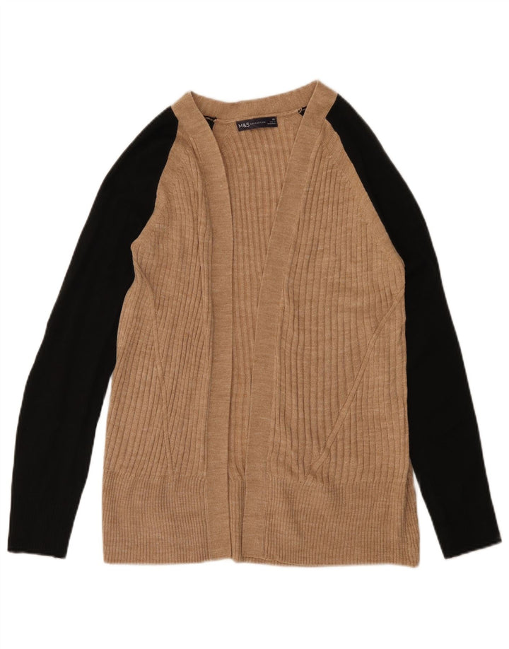 MARKS & SPENCER Maglione cardigan aperto da donna UK 6 XS Beige Colourblock