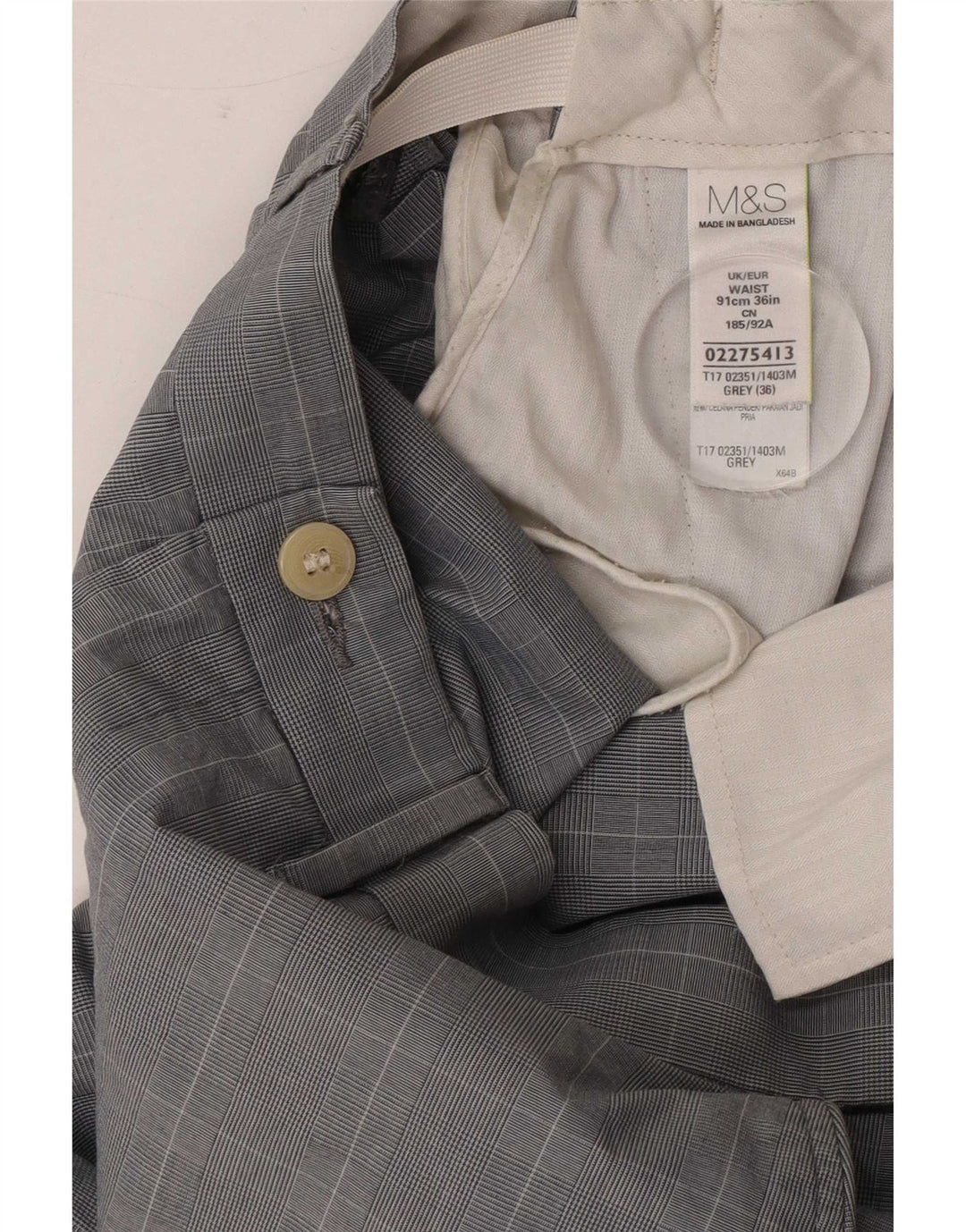 Pantaloncini chino da uomo Marks & Spencer W36 grande cotone a quadri grigi