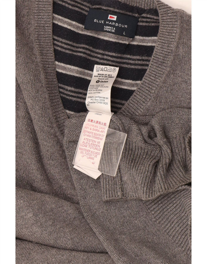 Maglione da uomo Marks & Spencer con scollo a V blu Harbour, grande cotone grigio