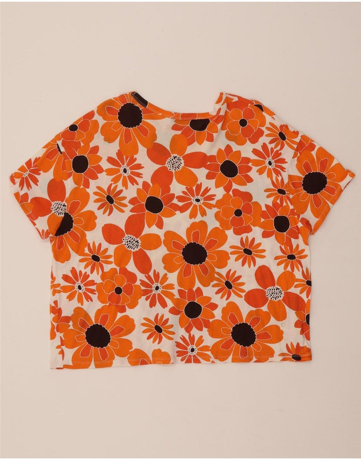 ZARA T-shirt da Donna Top UK 16 Grande Arancione Floreale