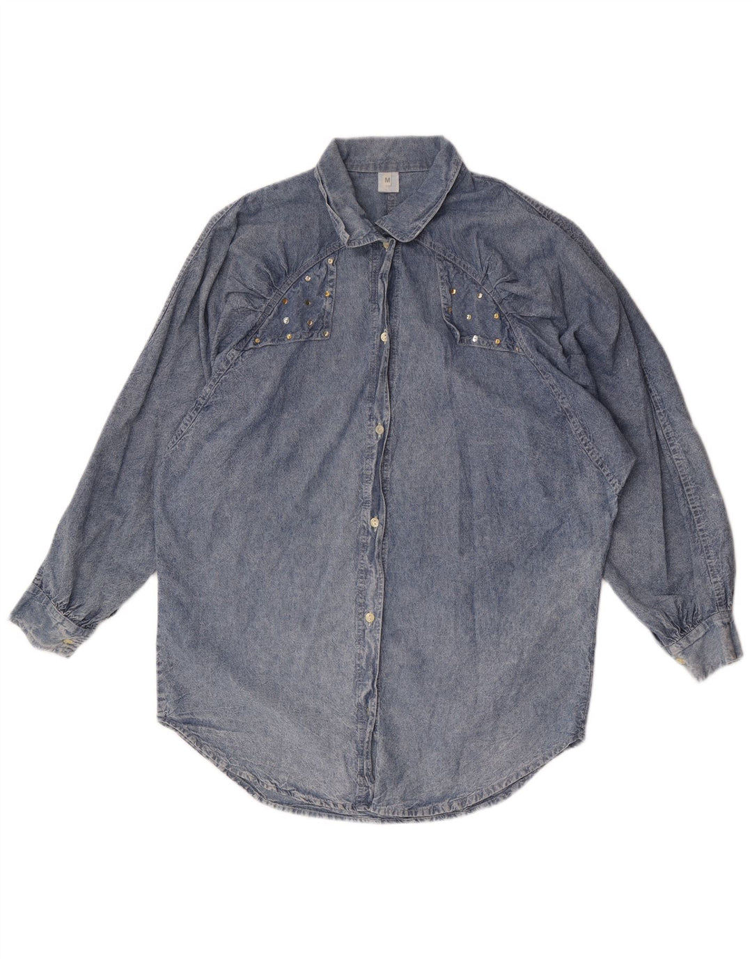 Camicia di jeans oversize da donna vintage UK 14 cotone blu medio