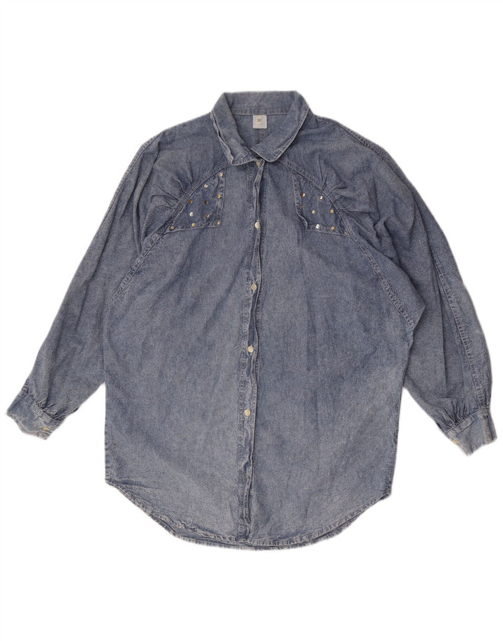Camicia di jeans oversize da donna vintage UK 14 cotone blu medio
