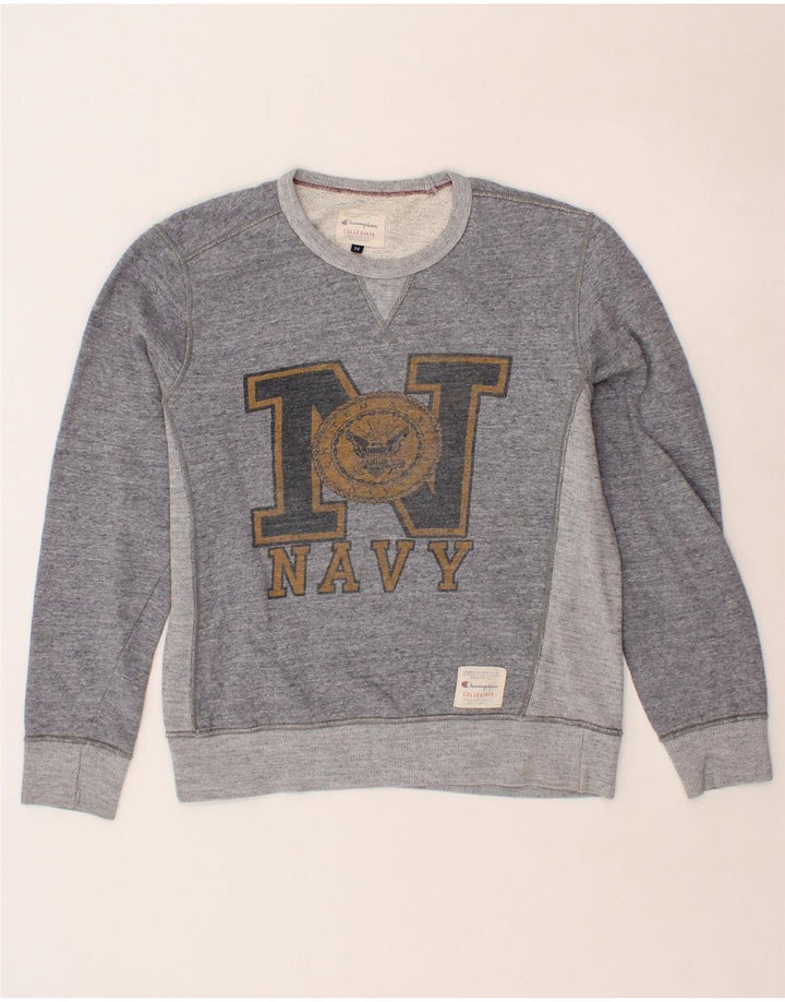 CHAMPION Mens Graphic Sweatshirt Jumper Medium Grey Colourblock Cotton Vintage Champion and Second-Hand Champion from Messina Hembry 