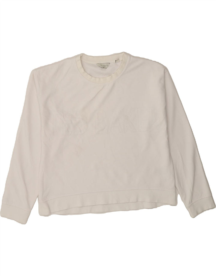 TED BAKER Womens Graphic Sweatshirt Jumper Size 3 Medium White Polyester Vintage Ted Baker and Second-Hand Ted Baker from Messina Hembry 