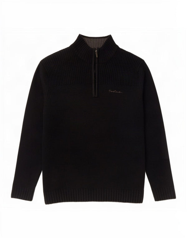 Pierre Cardin Maglione da uomo con zip e collo grande in acrilico blu navy
