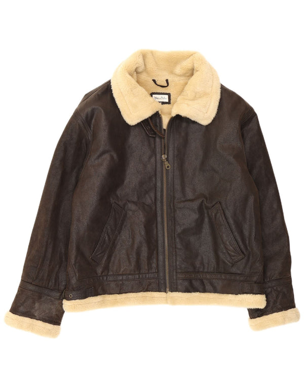 Giacca vintage in pelle Sherpa da uomo UK 38 Colorblock marrone medio