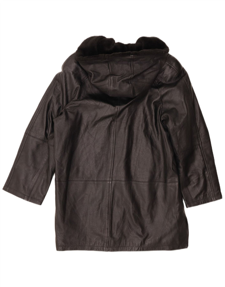 Cappotto oversize in pelle con cappuccio da donna Joy EU 40 medio nero