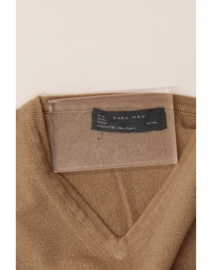 Maglione Zara da uomo con scollo a V XL in lana marrone