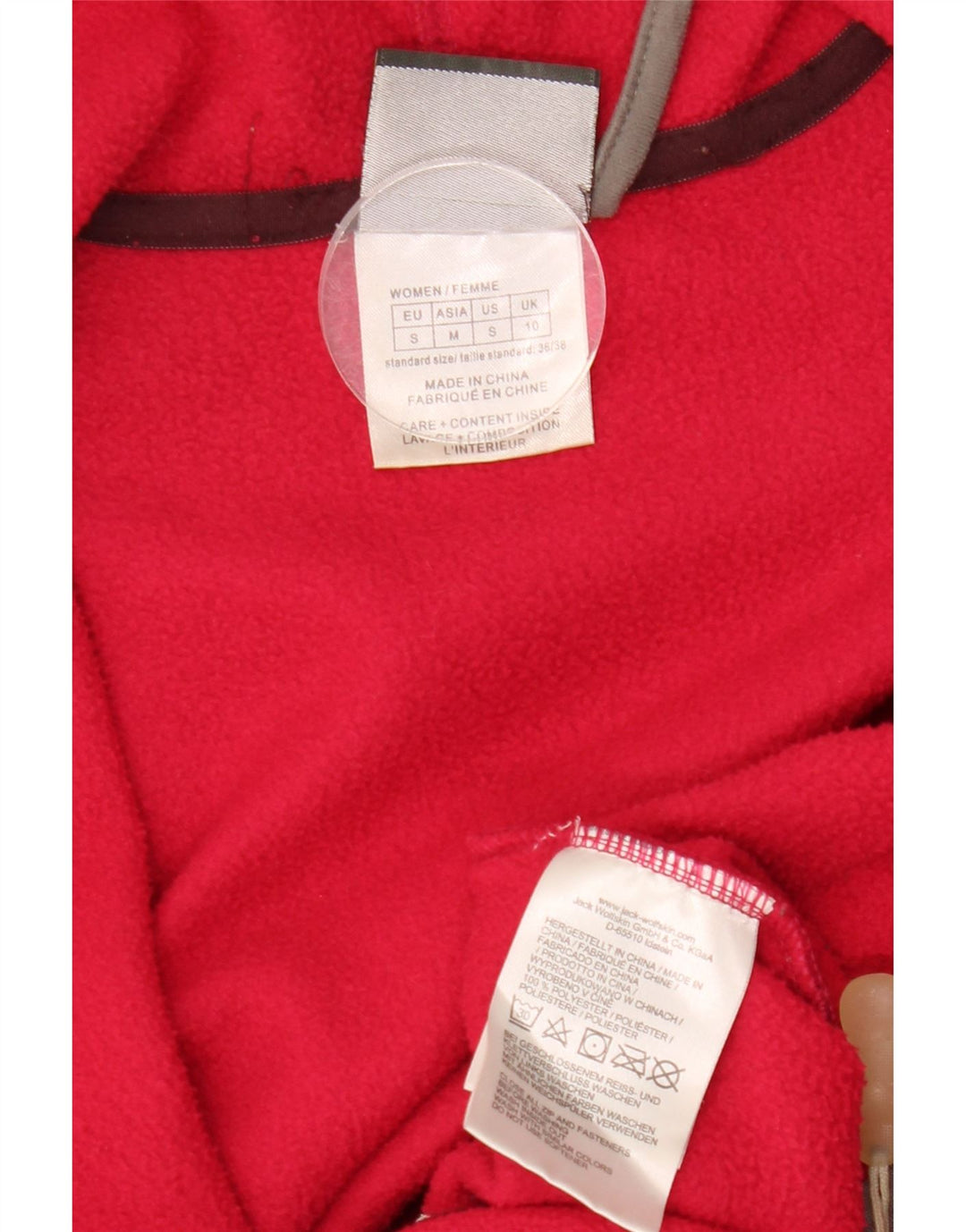 JACK WOLFSKIN Giacca in pile con cappuccio grafica da donna UK 10 piccola rossa