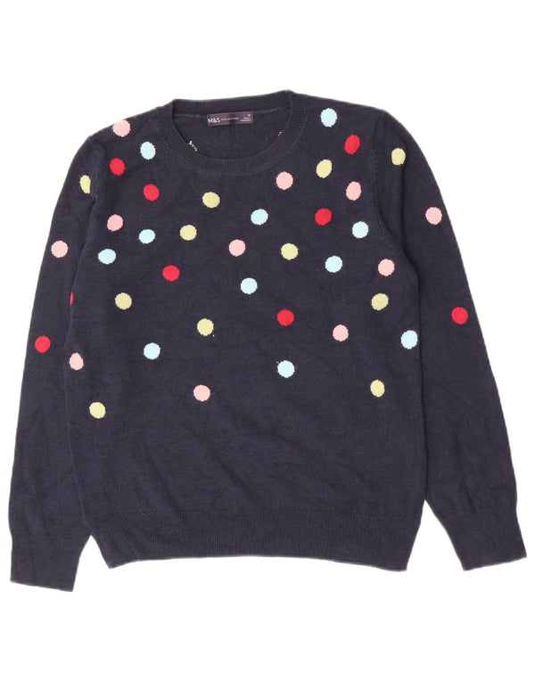 Maglione maglione girocollo da donna Marks & Spencer UK 10 piccolo blu navy