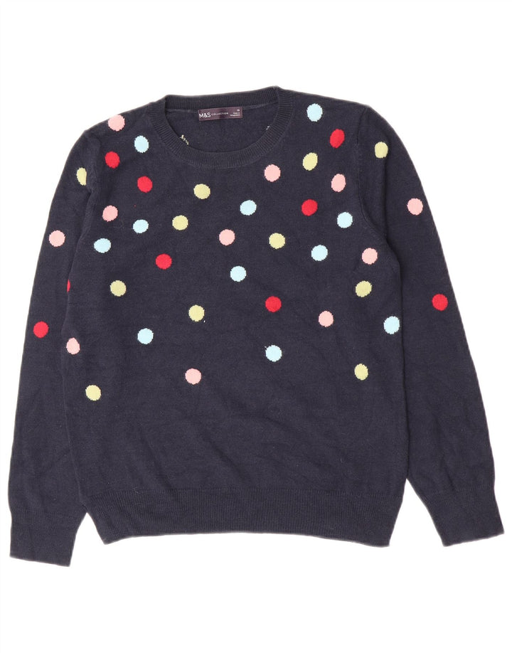Maglione maglione girocollo da donna Marks & Spencer UK 10 piccolo blu navy