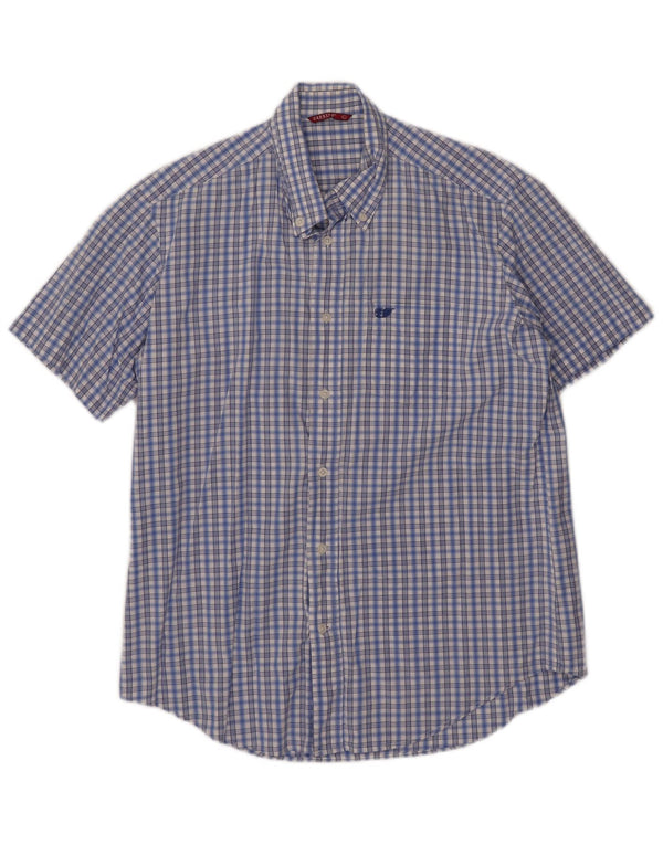 Carrera Camicia a maniche corte da uomo in cotone a quadri blu grandi