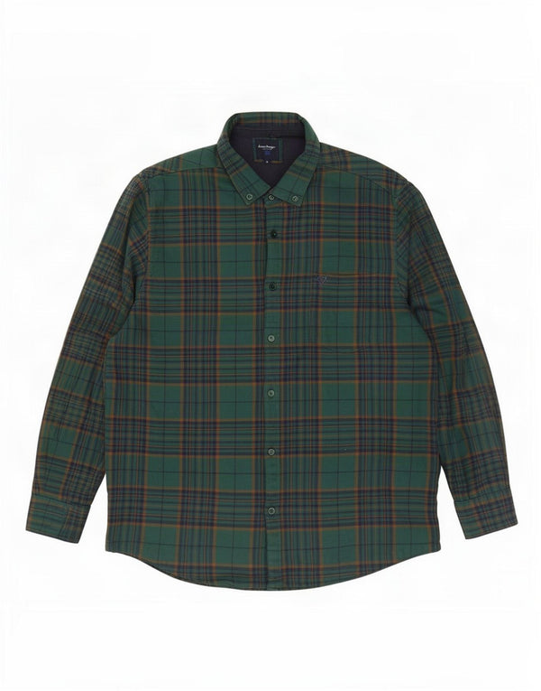 Camicia da uomo in flanella da boscaiolo James Pringle in cotone a quadri verde medio