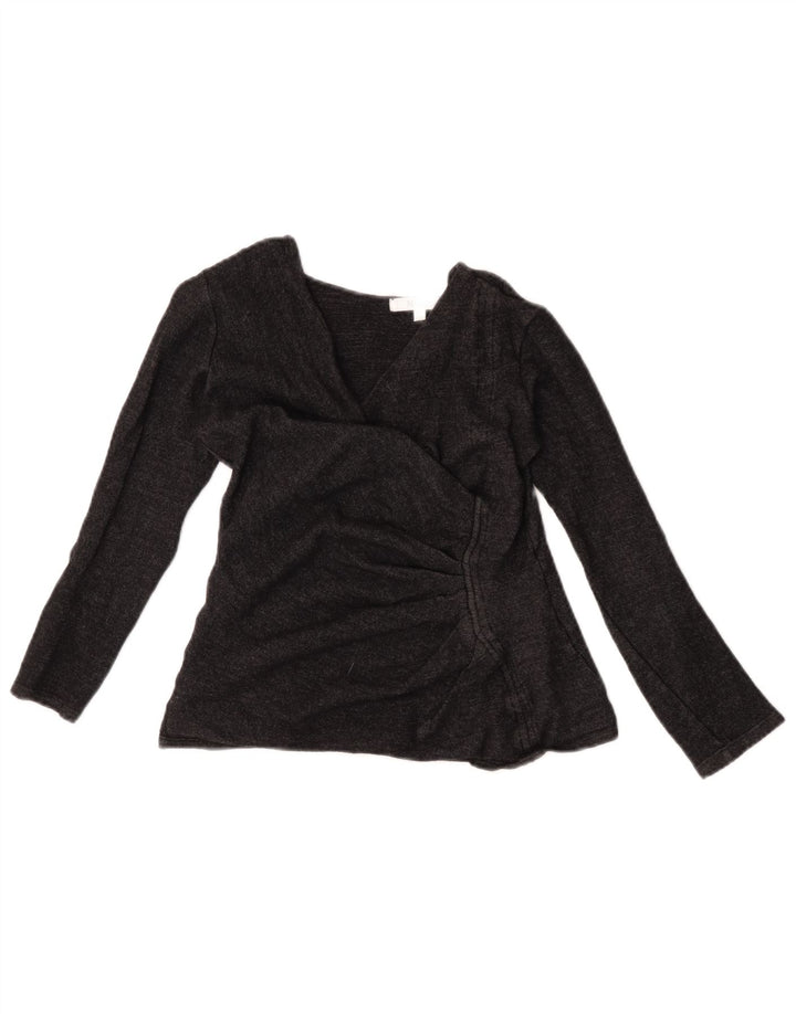 Max Mara Camicetta a maniche lunghe corta da donna Top UK 10 Small Lana grigia