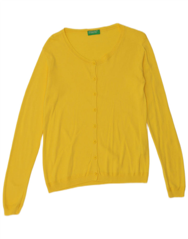 Maglione cardigan da donna Benetton UK 12 cotone giallo medio