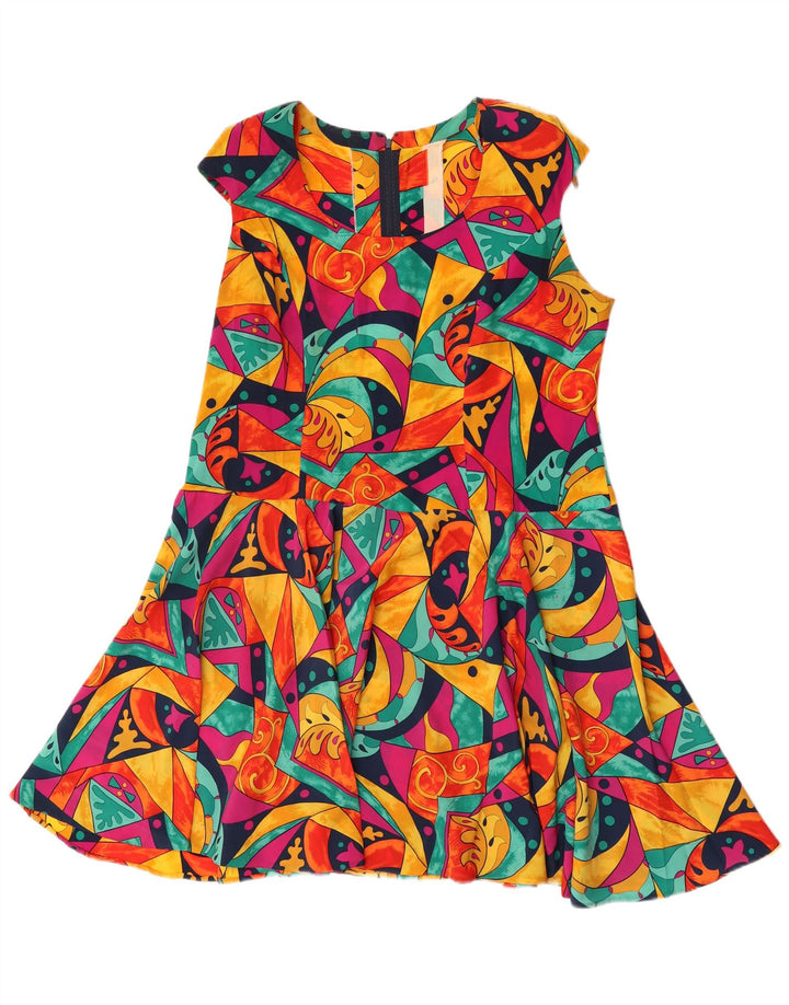 Abito a trapezio da donna vintage UK 16 Grande motivo geometrico multicolore