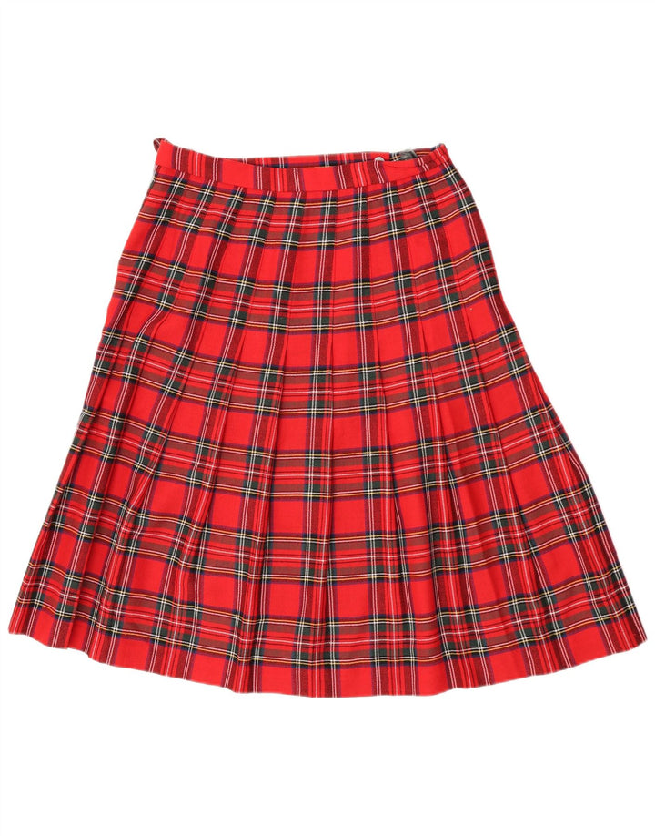 Gonna a portafoglio a pieghe vintage da donna IT 42 media W30 poliestere a quadri rossi