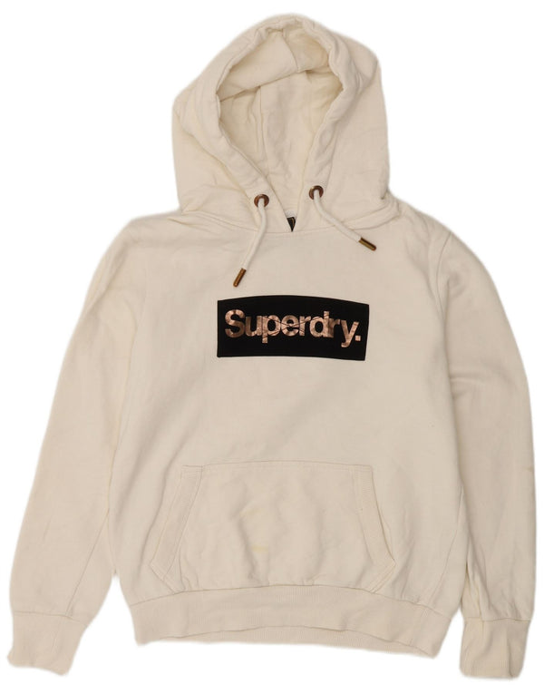 Felpa con cappuccio grafica da donna Superdry UK 12 cotone bianco sporco medio