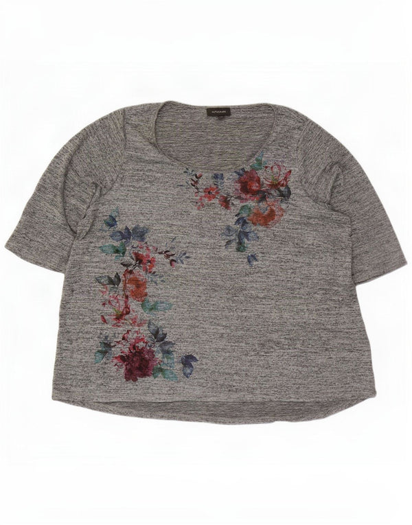 Marks & Spencer Top con grafica autografa da donna manica 3/4 UK 26 5XL Grigio
