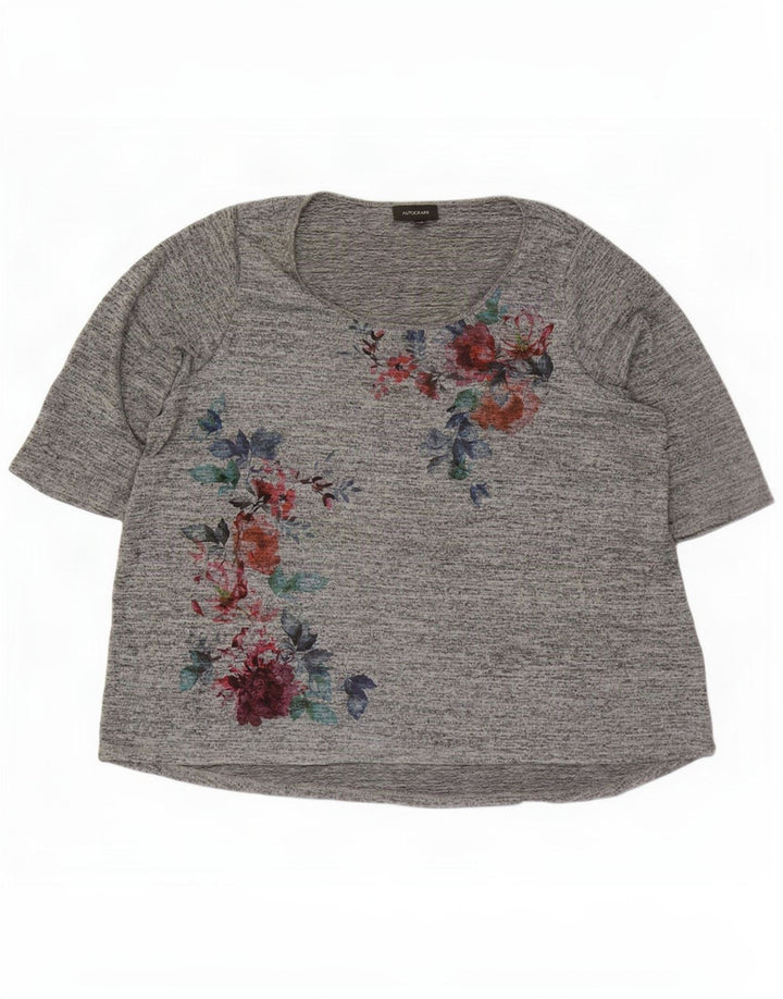 Marks & Spencer Top con grafica autografa da donna manica 3/4 UK 26 5XL Grigio