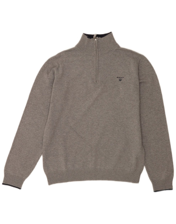 Gant Maglione da uomo con zip e collo grande in cotone grigio