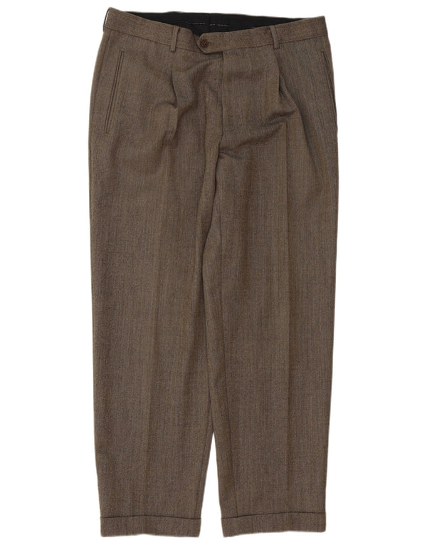 Pantaloni da abito da uomo con pegging Hugo Boss IT 52 Large W36 L31 Lana vergine marrone