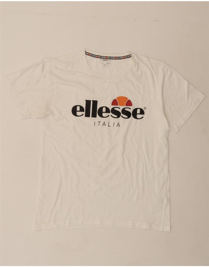 ELLESSE Mens Graphic T-Shirt Top Large White Cotton Vintage Ellesse and Second-Hand Ellesse from Messina Hembry 
