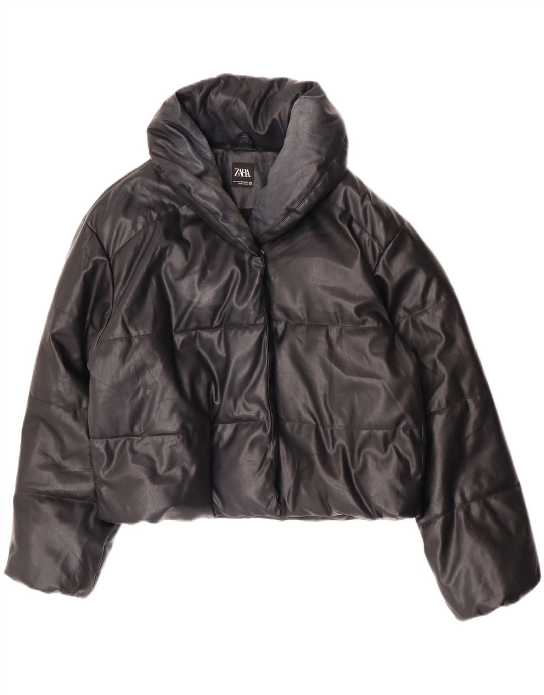 Giacca imbottita oversize in ecopelle da donna Zara UK 6 XS poliuretano nero