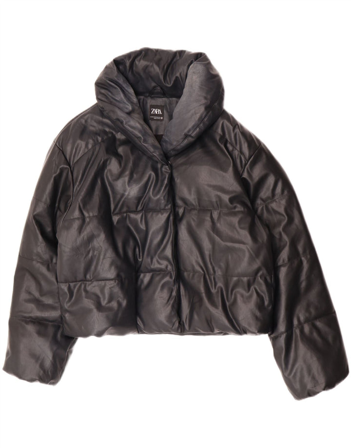 Giacca imbottita oversize in ecopelle da donna Zara UK 6 XS poliuretano nero