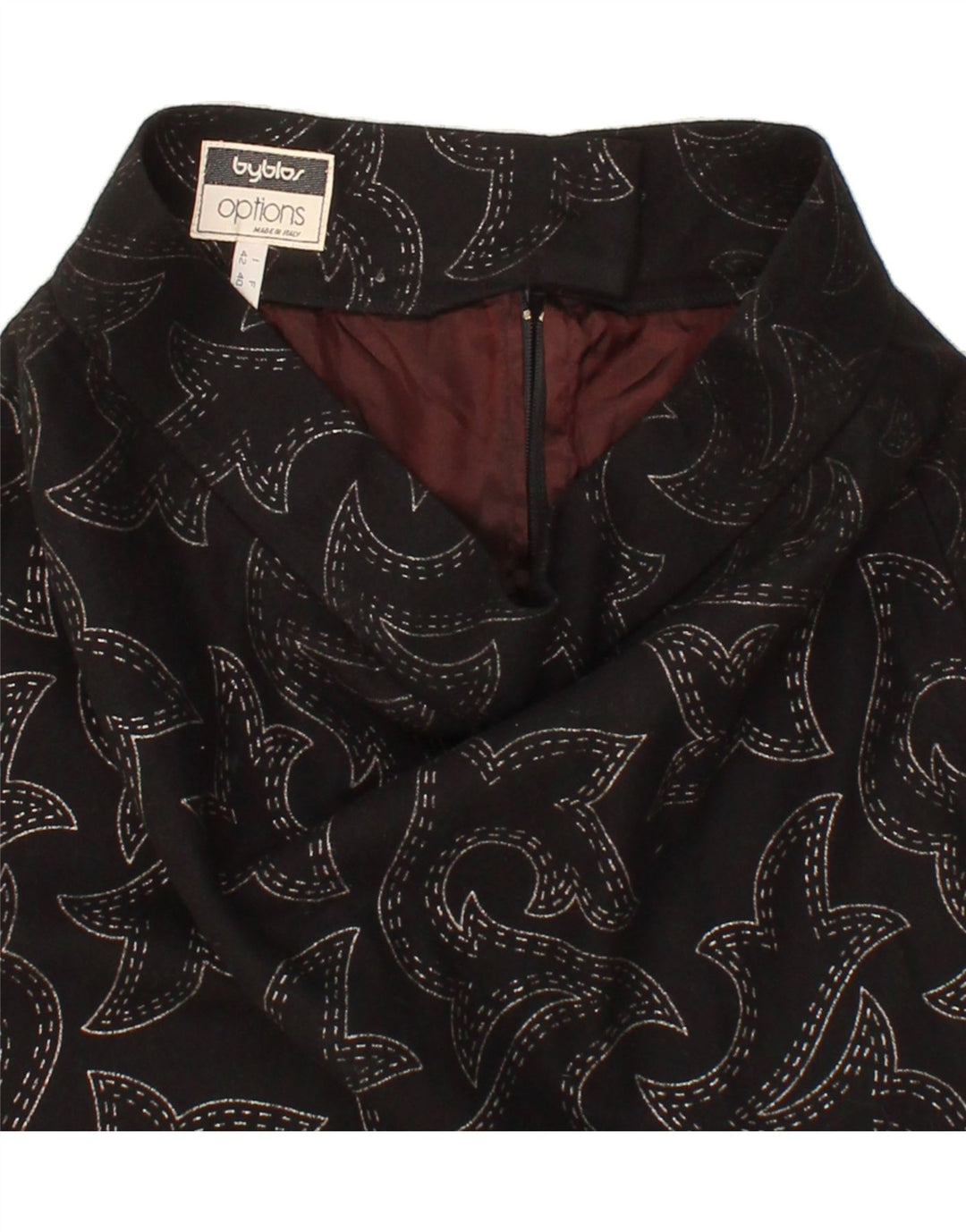 BYBLOS Womens Pencil Skirt IT 42 Medium W28  Black Paisley Vintage Byblos and Second-Hand Byblos from Messina Hembry 