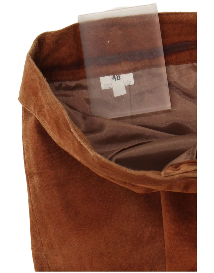 Gonna a tubino in pelle scamosciata vintage da donna W28 in pelle marrone medio