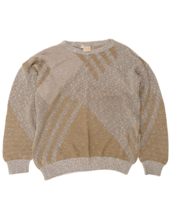 Maglione vintage da donna con scollo a barca IT 50 XL Cotone color block beige