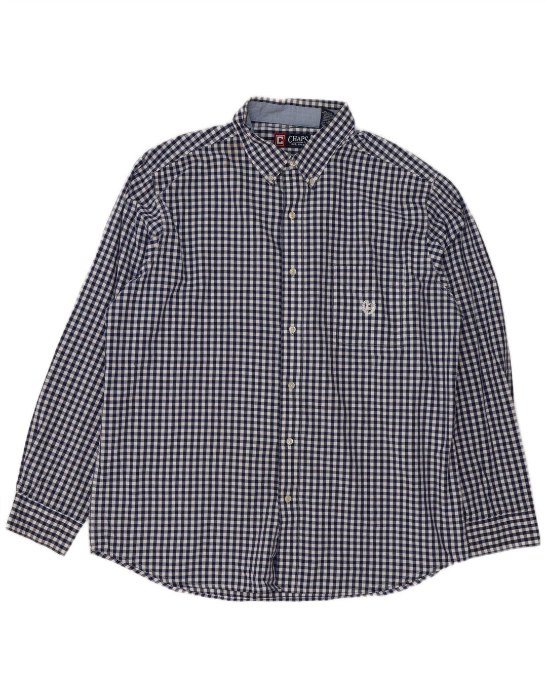 Camicia Chaps da uomo Easy Care XL in cotone a quadretti blu navy