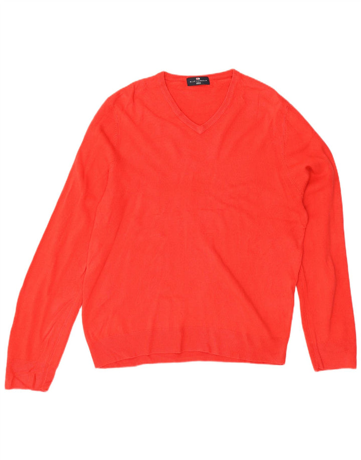 Marks & Spencer Maglione da uomo con scollo a V blu Harbour Grande acrilico rosso