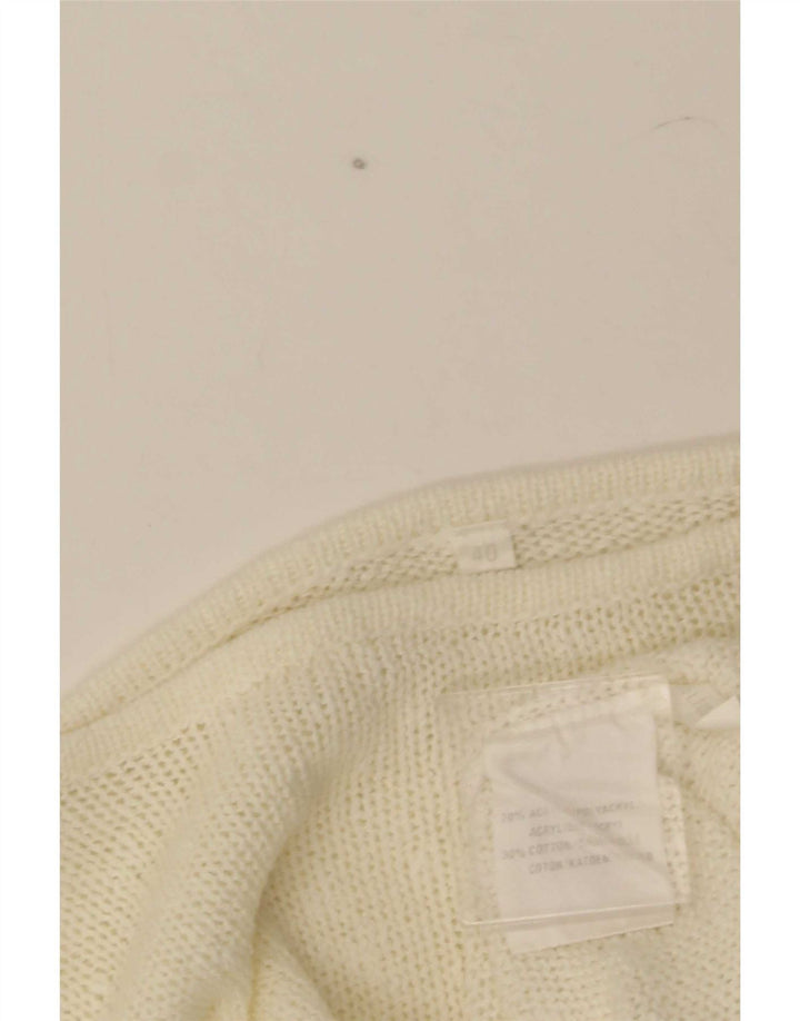 Maglione da donna vintage corto con scollo a barca con grafica EU 40 bianco medio