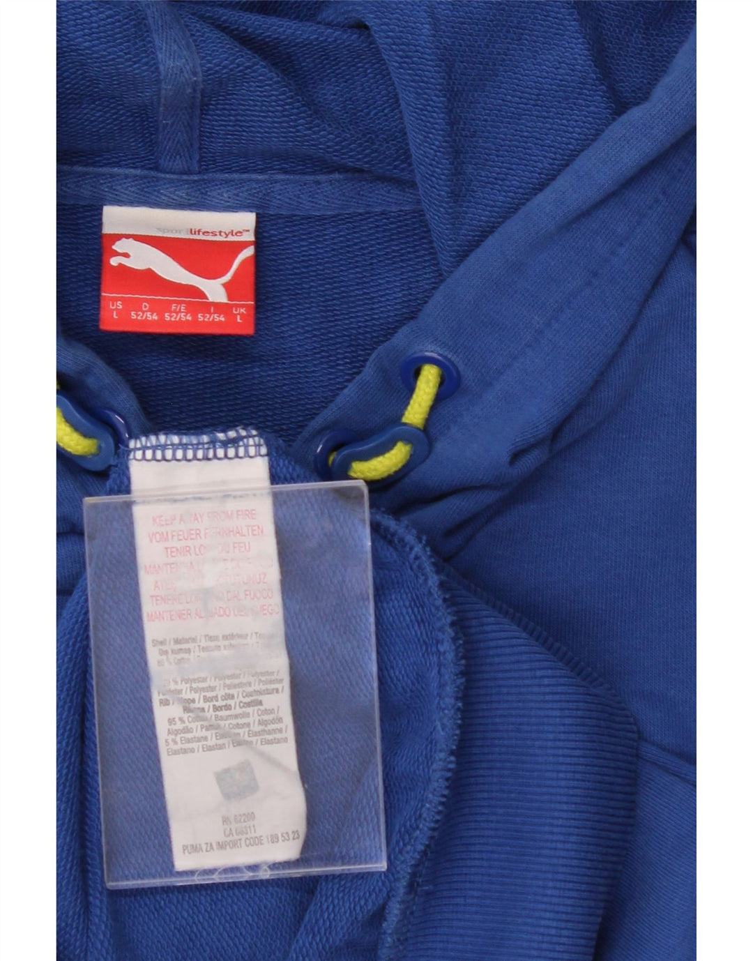 PUMA Mens Graphic Hoodie Jumper Large Blue Cotton Vintage Puma and Second-Hand Puma from Messina Hembry 