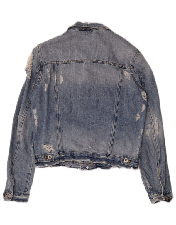 Giacca in denim invecchiato Zara da donna UK 10 piccola blu