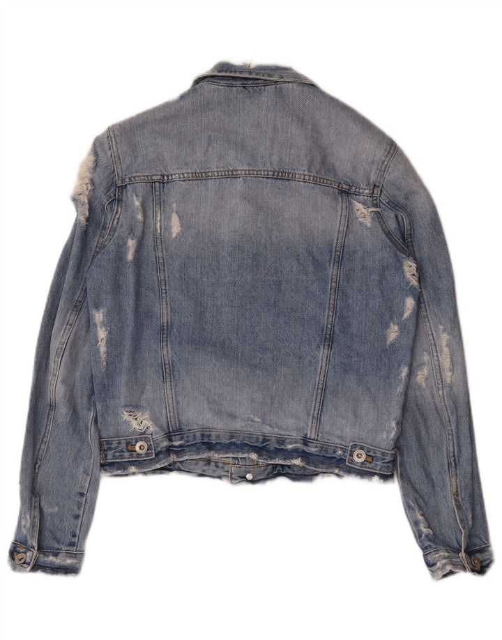 Giacca in denim invecchiato Zara da donna UK 10 piccola blu
