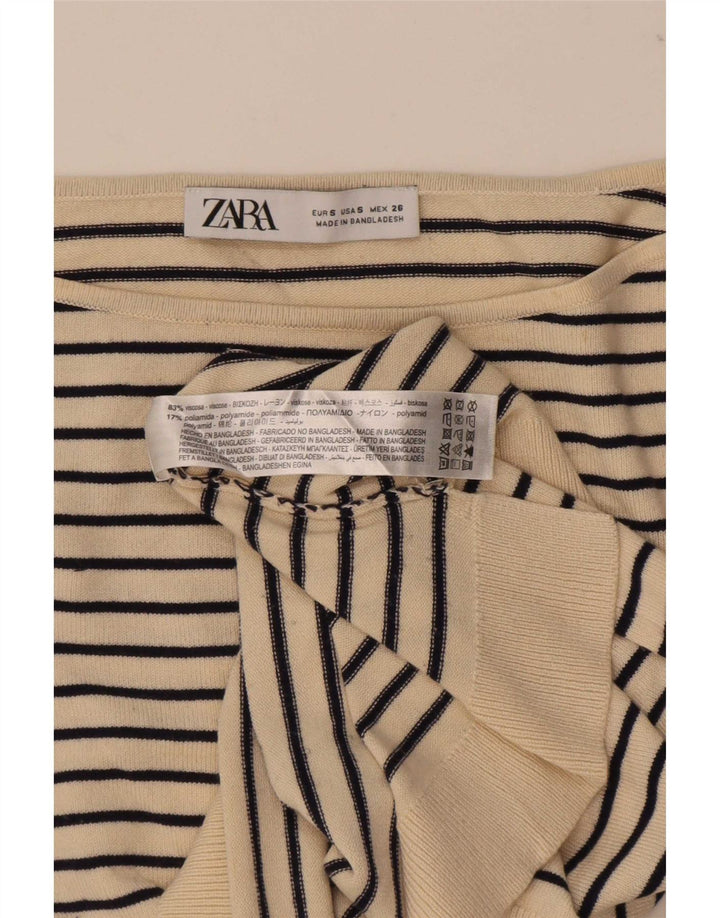 Top Zara da donna oversize a maniche lunghe UK 10 piccolo beige a righe nautiche