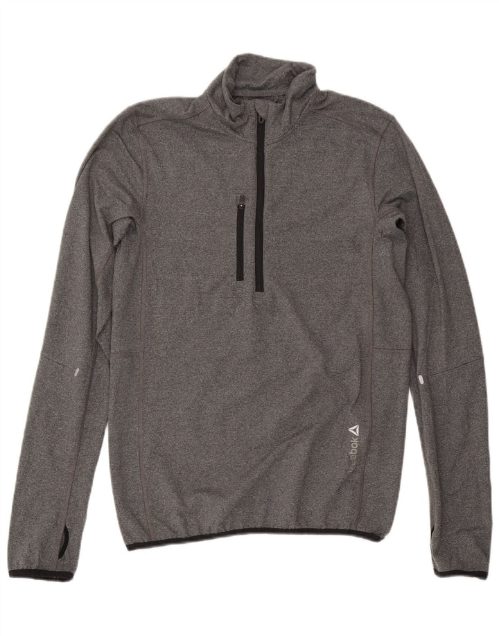 REEBOK Top da tuta pullover con zip e collo da uomo, piccolo in poliestere grigio