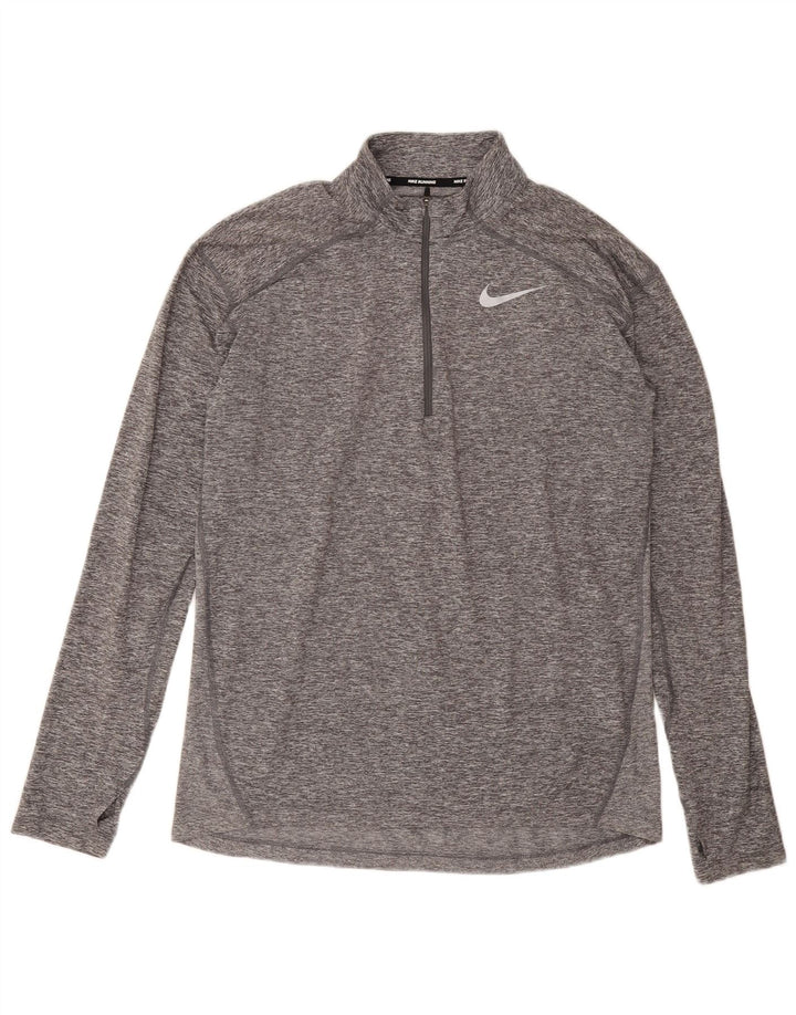 Nike Maglia da running da uomo con collo e zip a maniche lunghe in poliestere chiazzato grigio medio