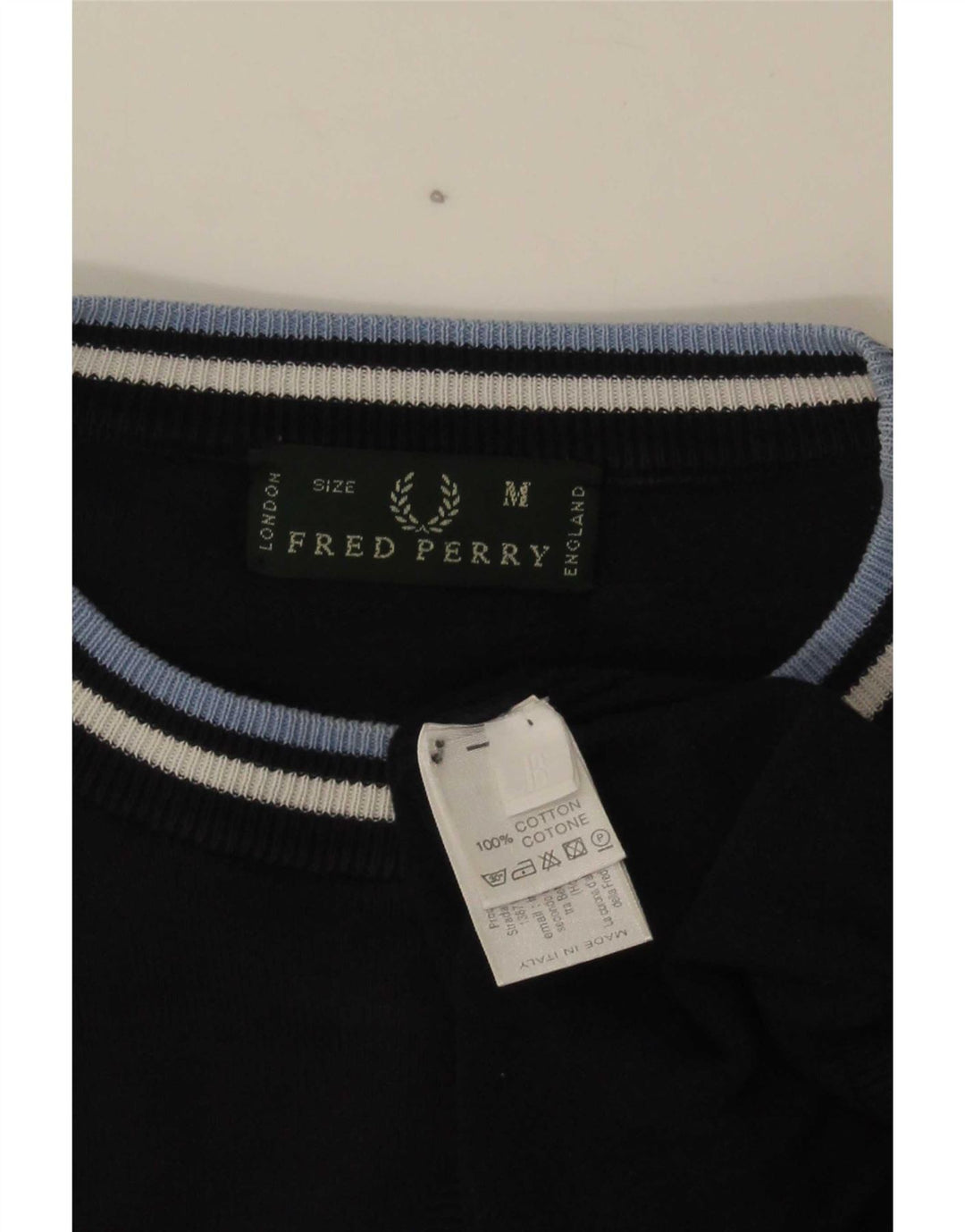 Maglione girocollo da uomo Fred Perry in cotone a righe medie blu navy