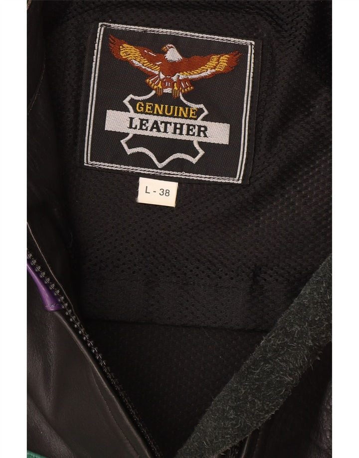 ROLEFF Giacca corta da donna UK 14 Grande moto in pelle nera color block