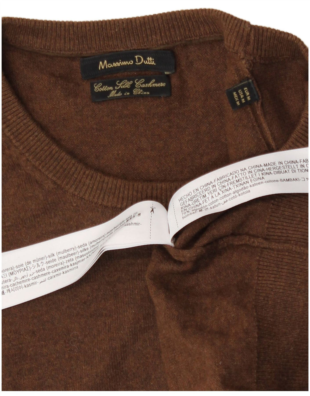 Maglione maglione girocollo da uomo Massimo Dutti in cotone marrone medio