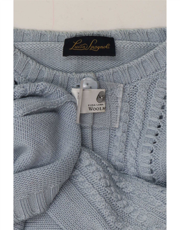 Luisa Spagnoli maglione cardigan da donna UK 16 grande lana blu