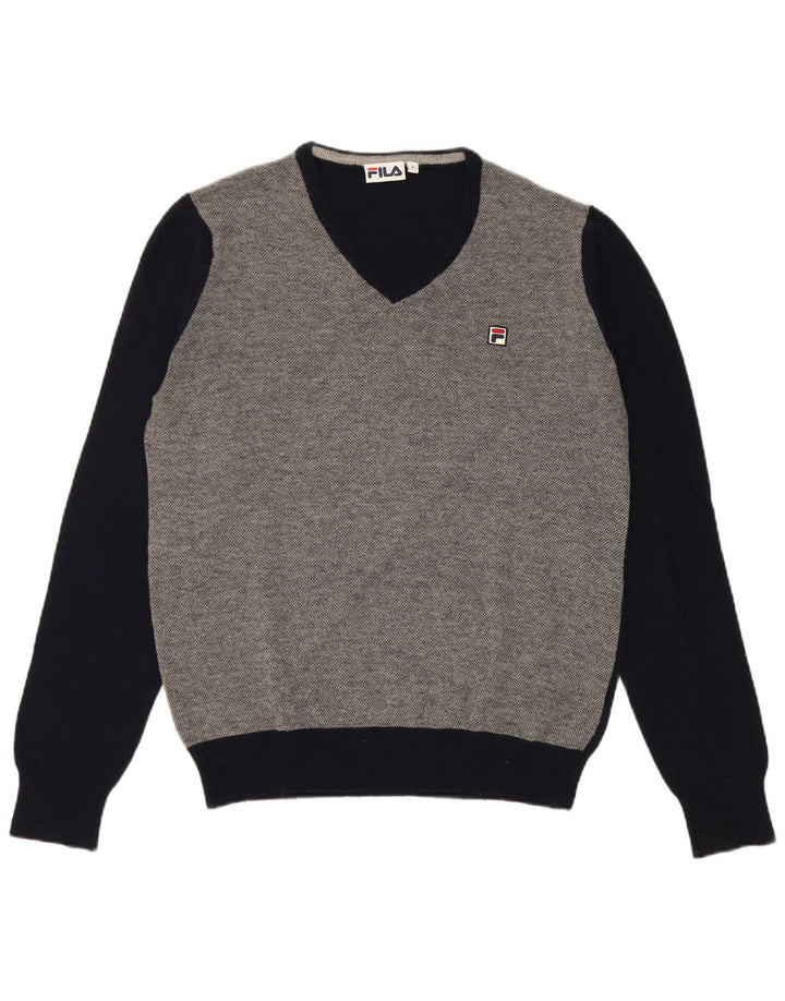 Maglione Fila da uomo con scollo a V, grande, in lana d'agnello color block blu navy