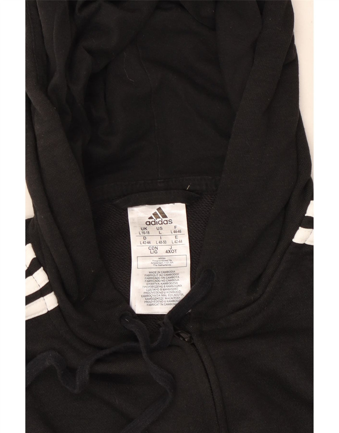 Felpa con cappuccio e zip da donna ADIDAS UK 16/18 grande cotone nero