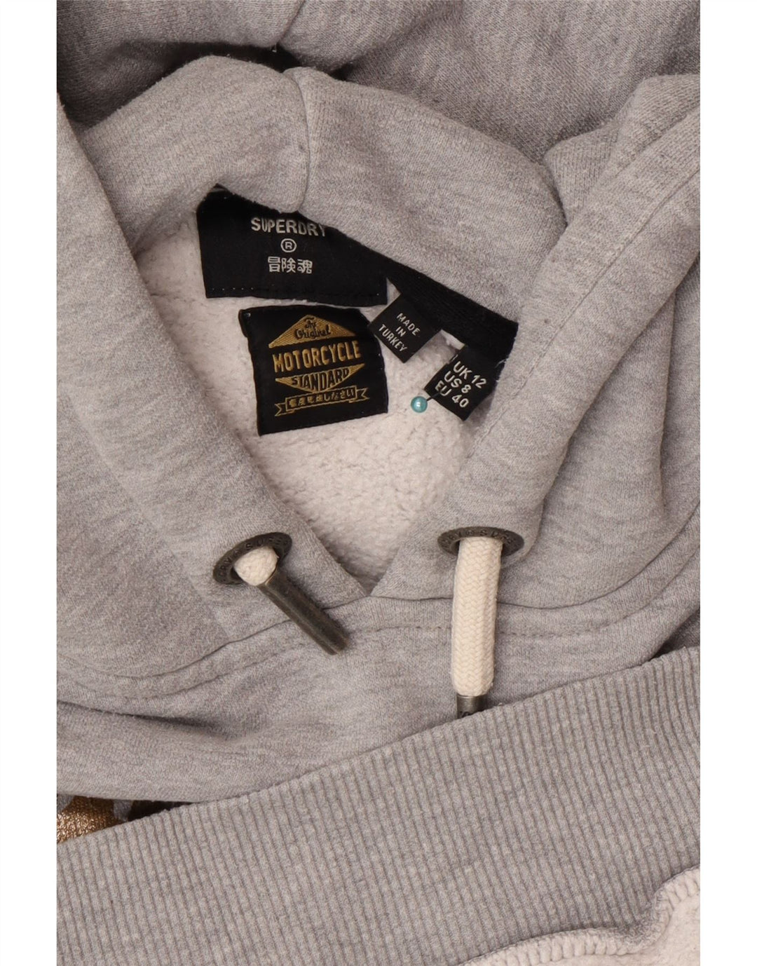 Felpa con cappuccio grafica da donna Superdry UK 12 grigio medio
